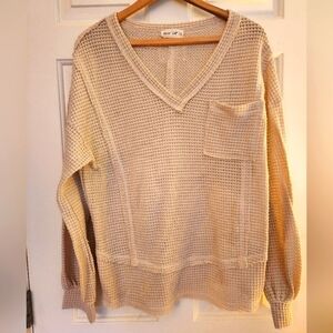 Thermal knit reverse stitch cream boho neutral longsleeve size large